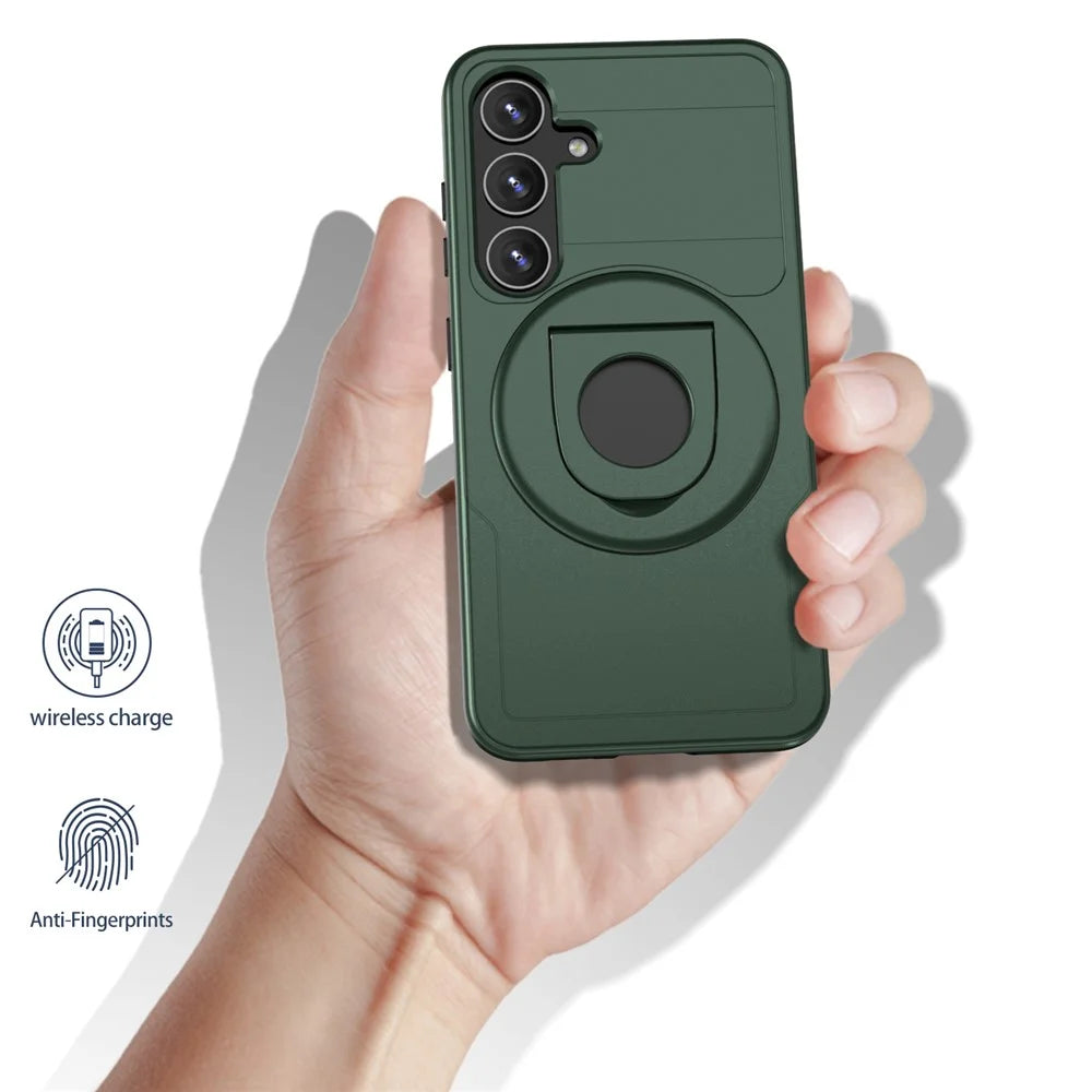 For Samsung Galaxy S25 / S24 Magnetic Case Slide Camshield TPU + PC Kickstand Phone Cover - Blackish Green - 5