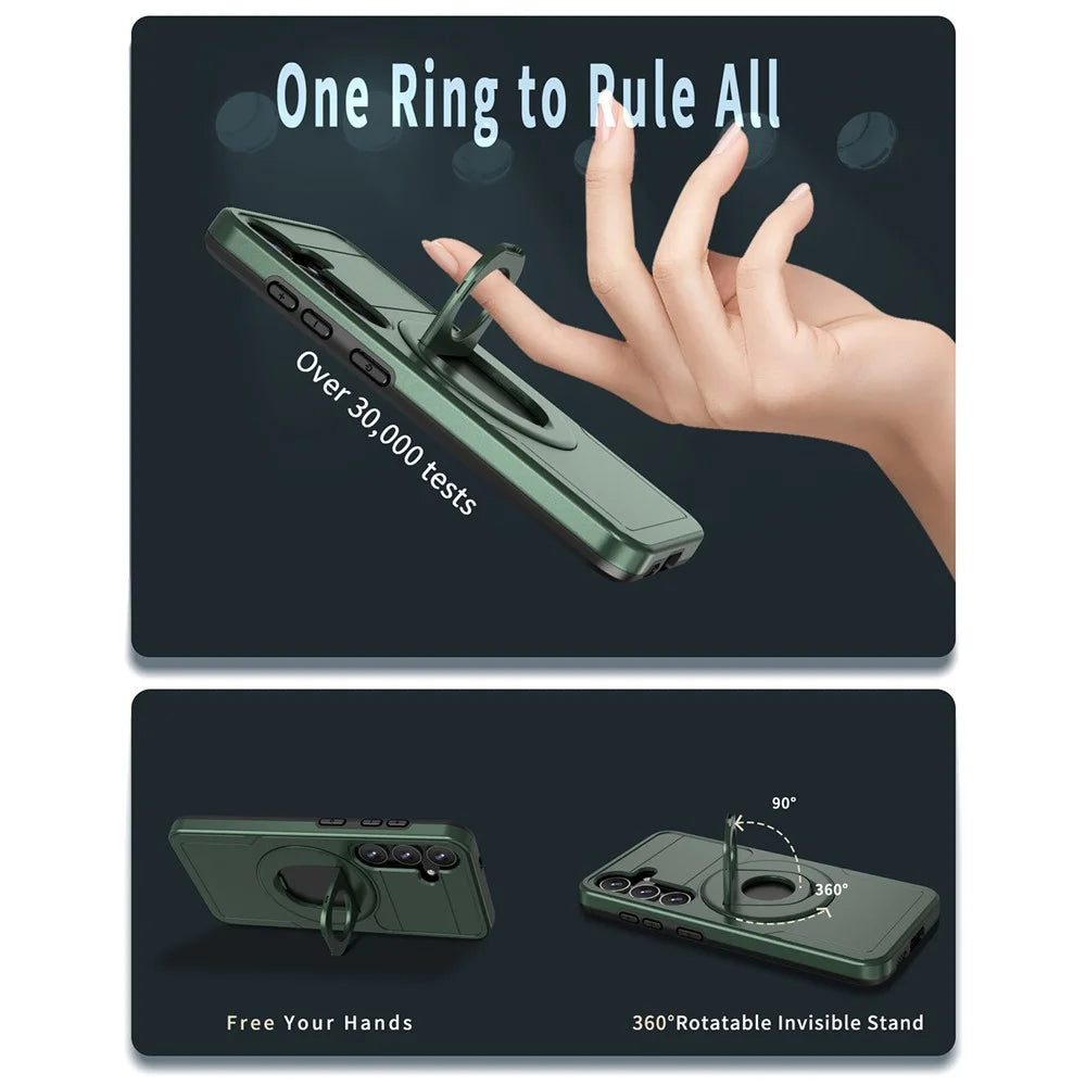 For Samsung Galaxy S25 / S24 Magnetic Case Slide Camshield TPU + PC Kickstand Phone Cover - Blackish Green - 6