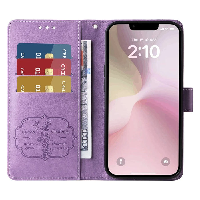 For iPhone 17e / 16e Case Butterfly Floral Imprint Wallet Stand Leather Phone Cover - Purple - 2