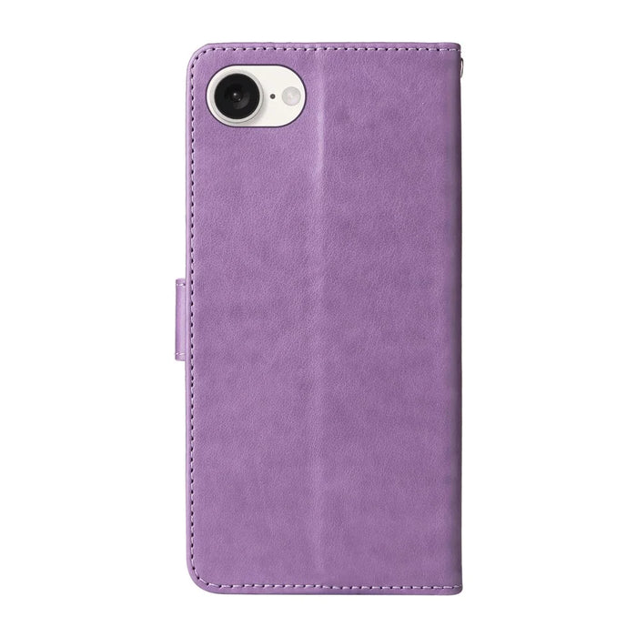 For iPhone 17e / 16e Case Butterfly Floral Imprint Wallet Stand Leather Phone Cover - Purple - 7