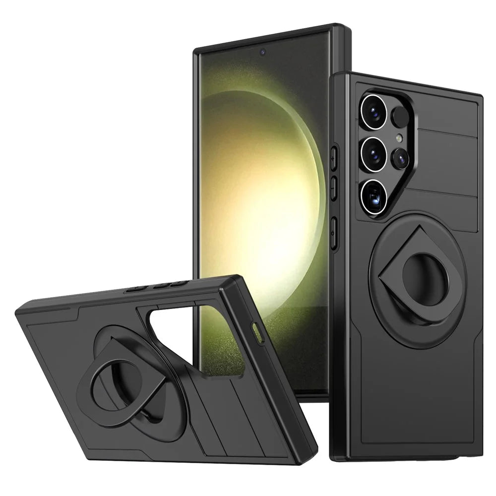 For Samsung Galaxy S25 Ultra Magnetic Case Slide Camshield TPU + PC Kickstand Phone Cover - Black - 1