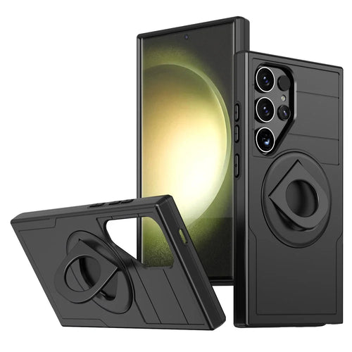 For Samsung Galaxy S25 Ultra Magnetic Case Slide Camshield TPU + PC Kickstand Phone Cover - Black - 1