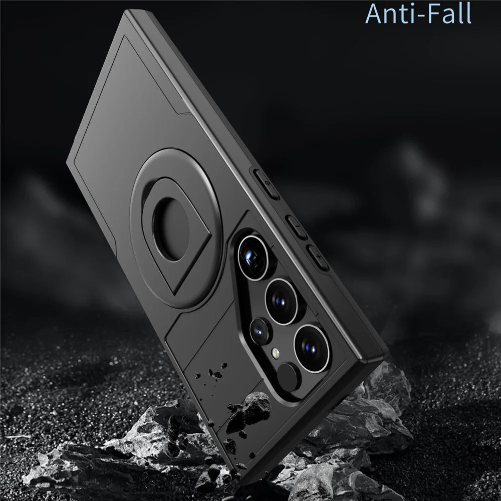 For Samsung Galaxy S25 Ultra Magnetic Case Slide Camshield TPU + PC Kickstand Phone Cover - Black - 3