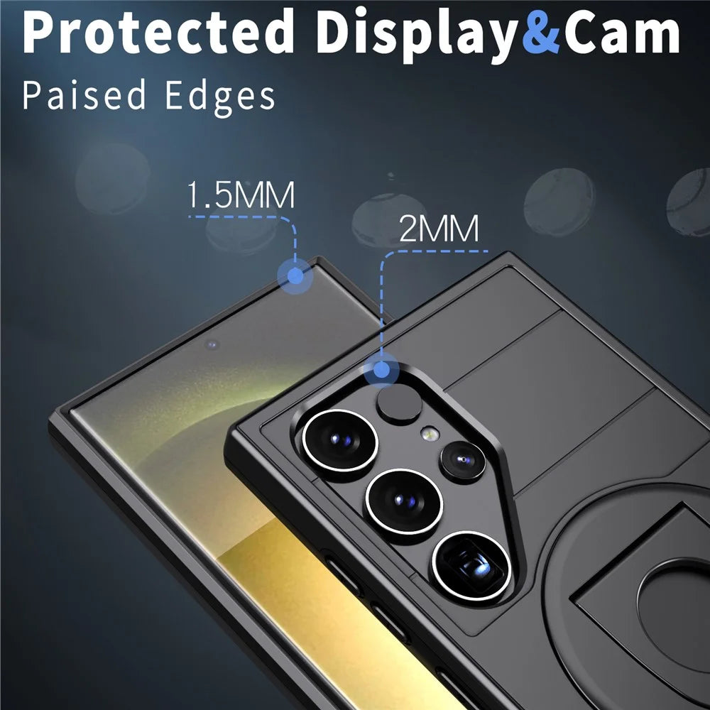For Samsung Galaxy S25 Ultra Magnetic Case Slide Camshield TPU + PC Kickstand Phone Cover - Black - 4