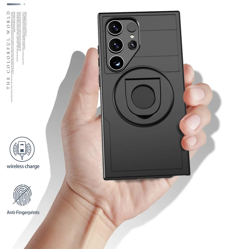 For Samsung Galaxy S25 Ultra Magnetic Case Slide Camshield TPU + PC Kickstand Phone Cover - Black - 5