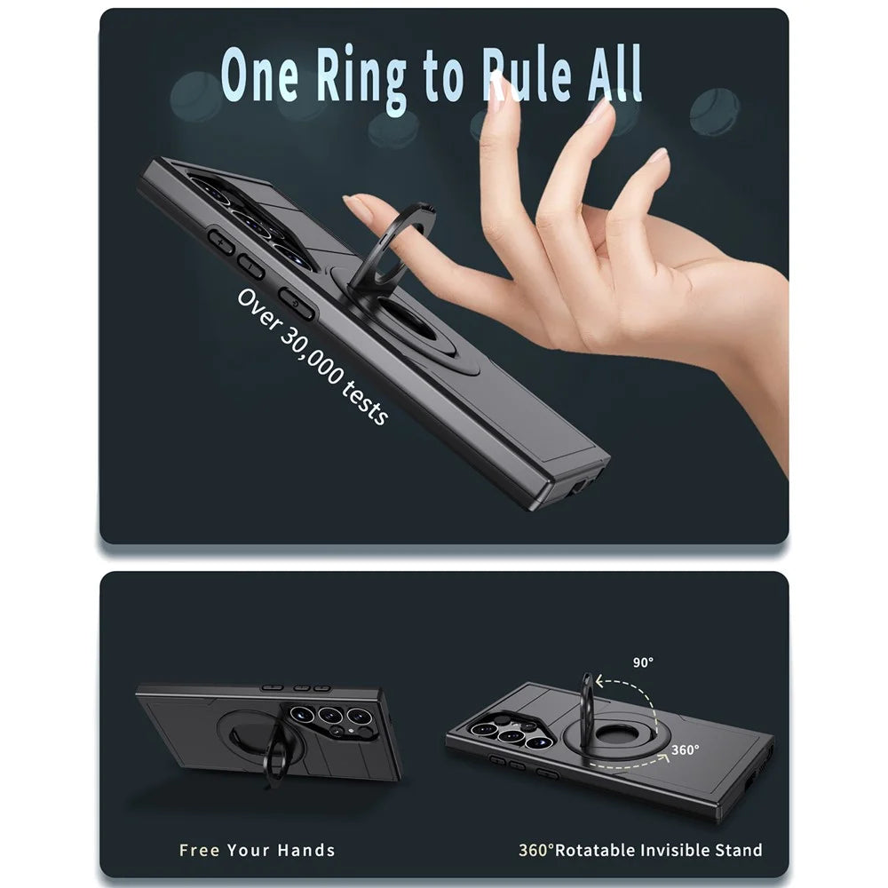 For Samsung Galaxy S25 Ultra Magnetic Case Slide Camshield TPU + PC Kickstand Phone Cover - Black - 6