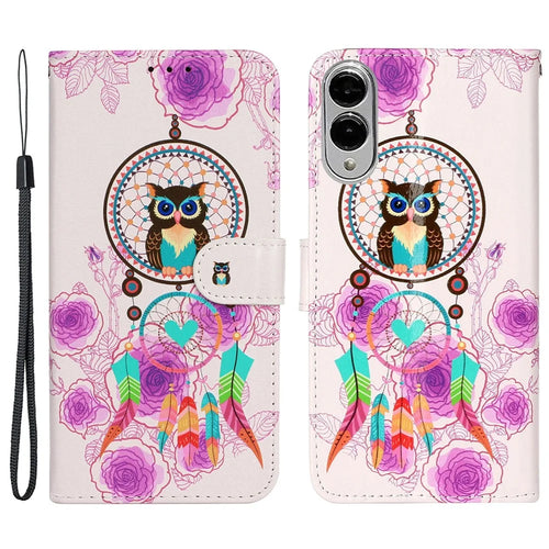 For Samsung Galaxy S25 Edge Case Pattern Leather Wallet Phone Cover with Card Holder - Wind Chime Owl - 1