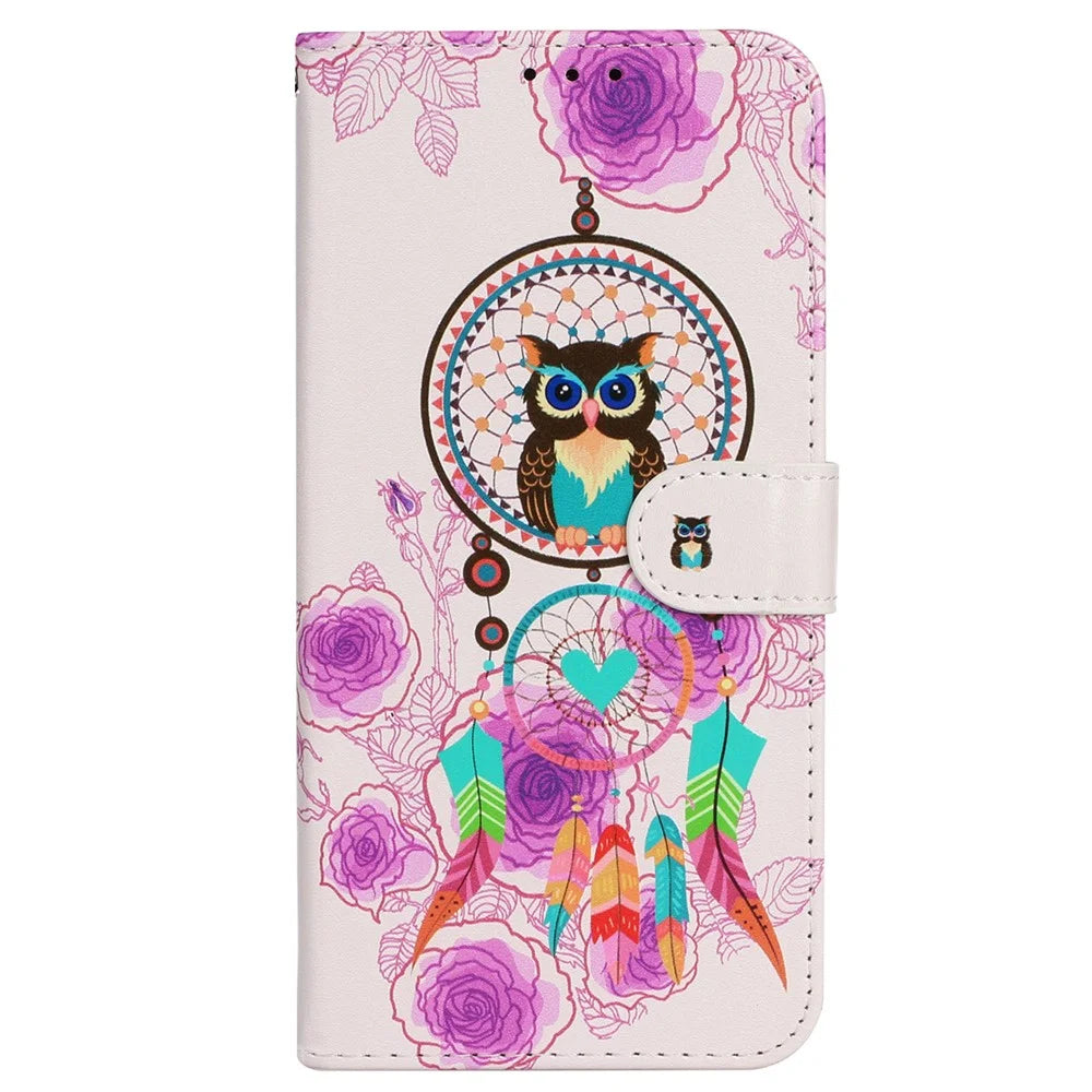 For Samsung Galaxy S25 Edge Case Pattern Leather Wallet Phone Cover with Card Holder - Wind Chime Owl - 5