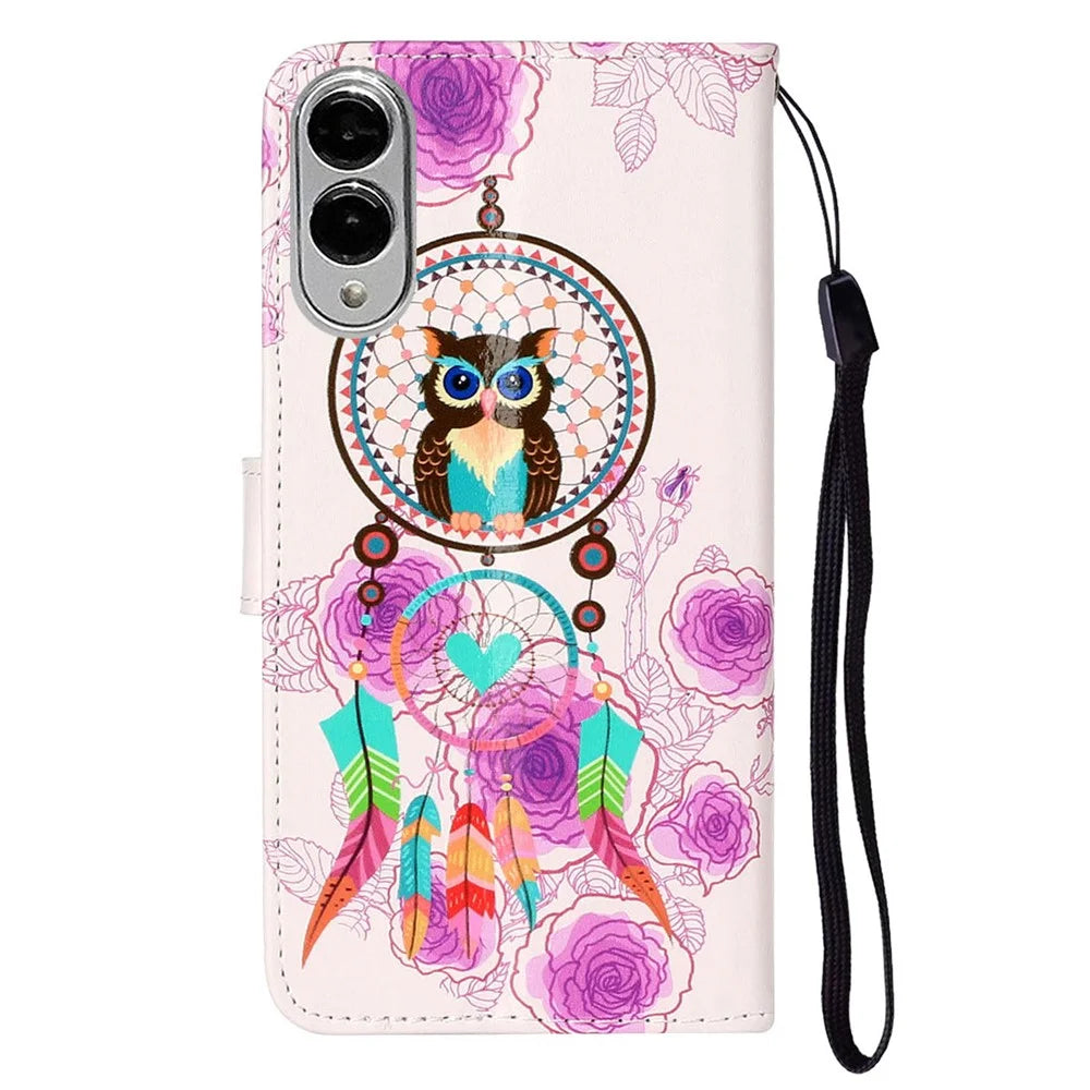 For Samsung Galaxy S25 Edge Case Pattern Leather Wallet Phone Cover with Card Holder - Wind Chime Owl - 6
