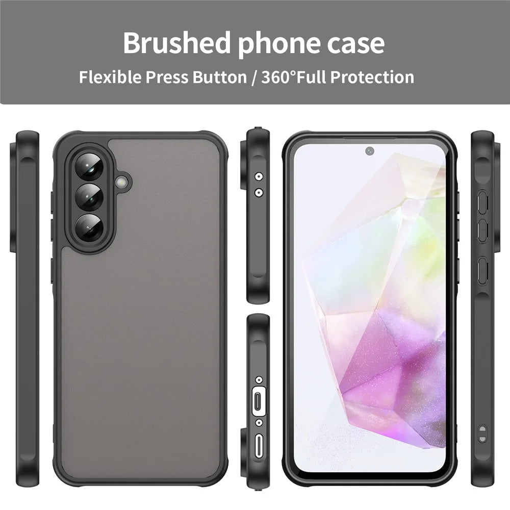 For Samsung Galaxy A36 5G Phone Case Drop Proof Airbags Frosted Translucent PC + TPU Back Cover - Black - 3