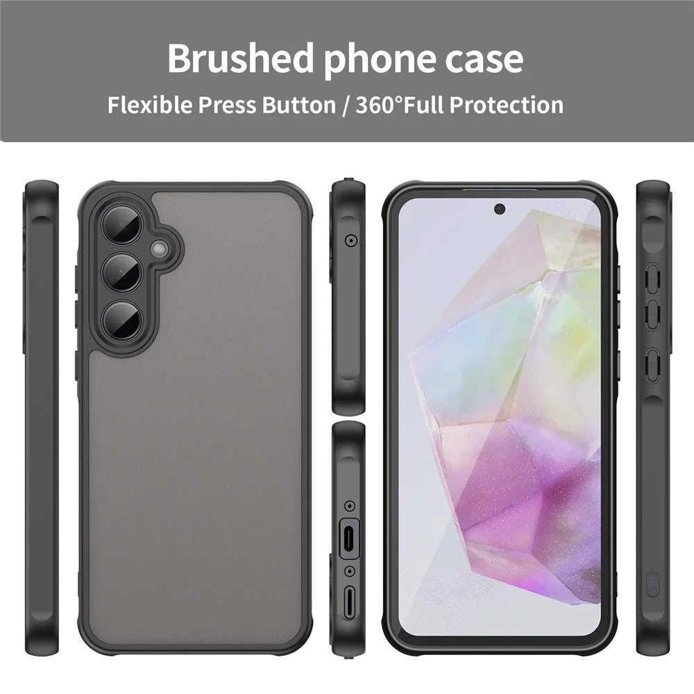 For Samsung Galaxy A35 5G Phone Case Drop Proof Airbags Frosted Translucent PC + TPU Back Cover - Black - 3