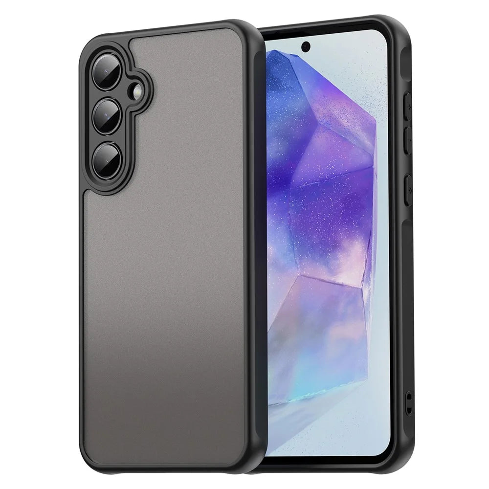 For Samsung Galaxy A55 5G Phone Case Drop Proof Airbags Frosted Translucent PC + TPU Back Cover - Black - 1