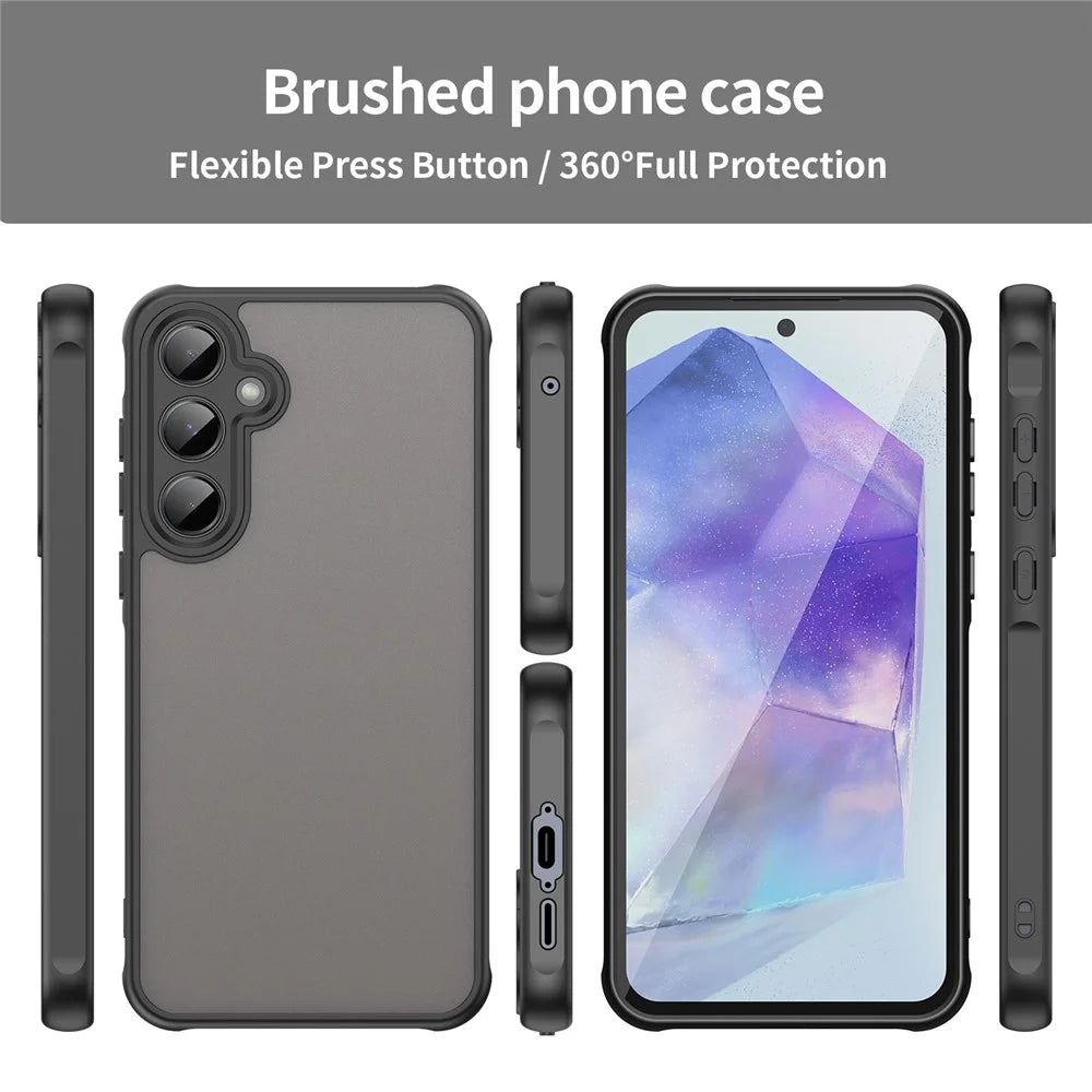 For Samsung Galaxy A55 5G Phone Case Drop Proof Airbags Frosted Translucent PC + TPU Back Cover - Black - 3