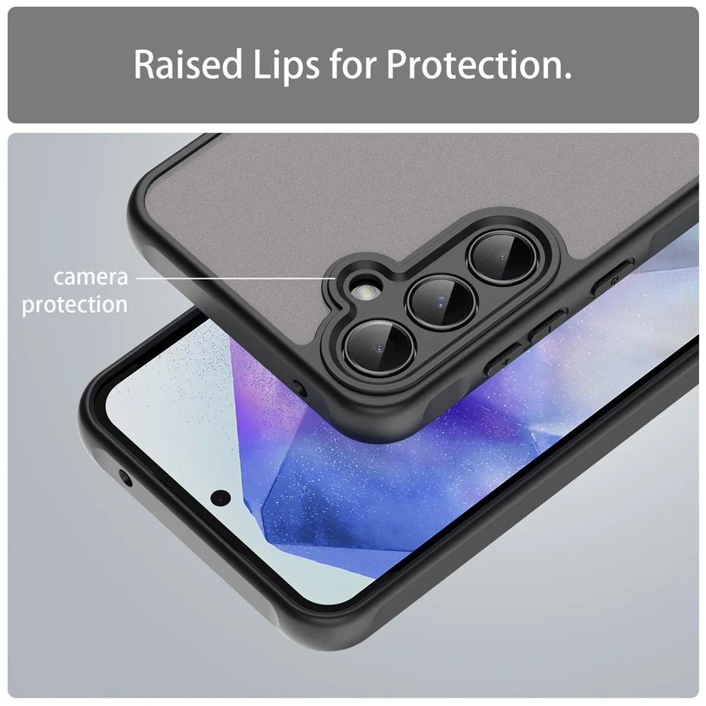 For Samsung Galaxy A55 5G Phone Case Drop Proof Airbags Frosted Translucent PC + TPU Back Cover - Black - 7