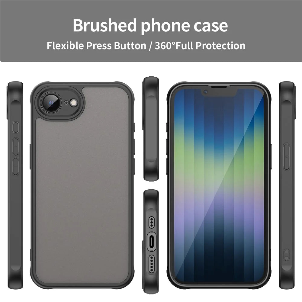 For iPhone 17e / 16e Case Drop Proof Airbags Frosted Translucent PC + TPU Phone Back Cover - Black - 3