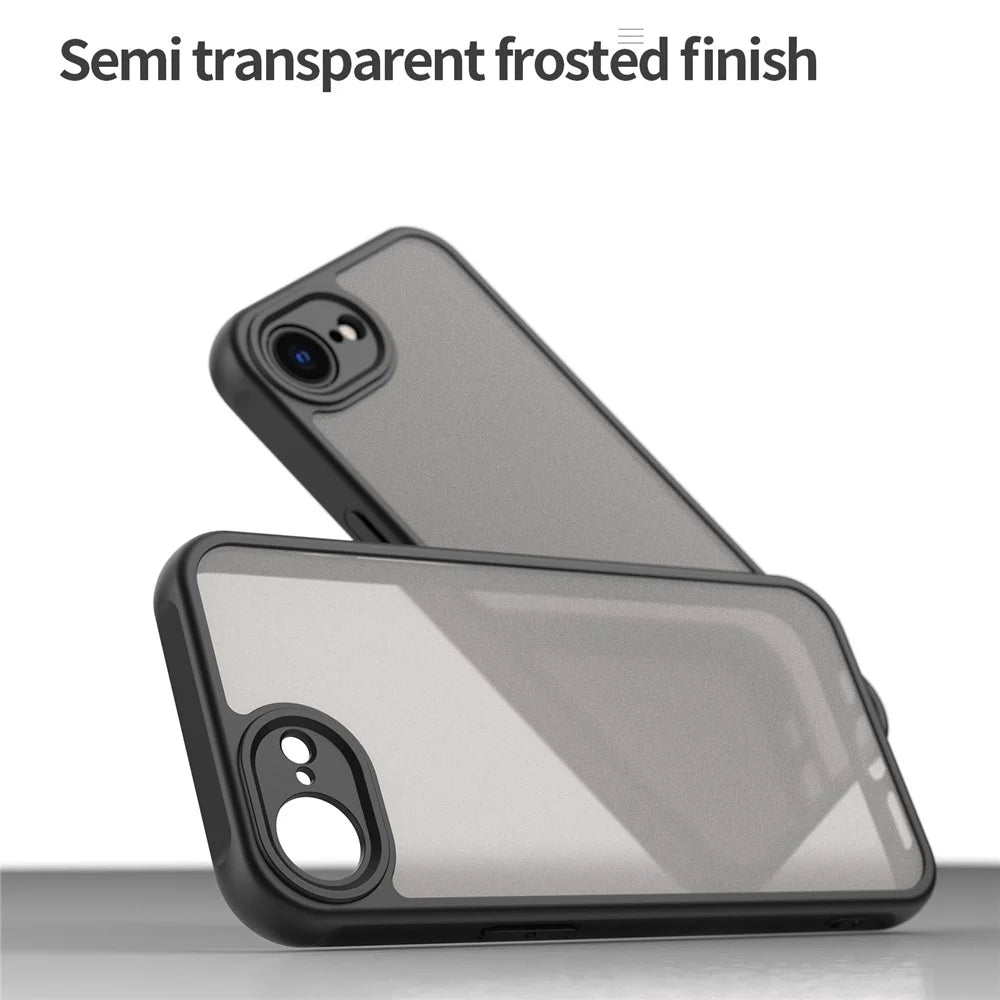 For iPhone 17e / 16e Case Drop Proof Airbags Frosted Translucent PC + TPU Phone Back Cover - Black - 5