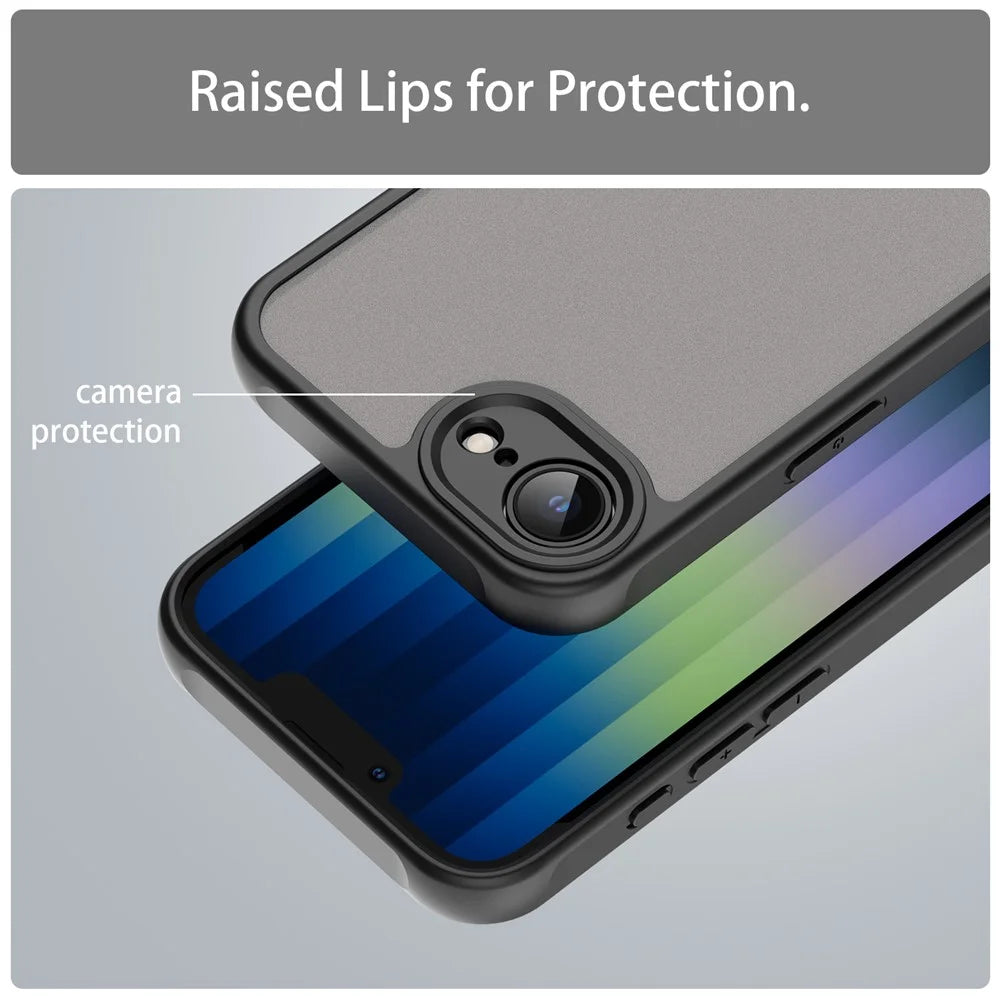 For iPhone 17e / 16e Case Drop Proof Airbags Frosted Translucent PC + TPU Phone Back Cover - Black - 7