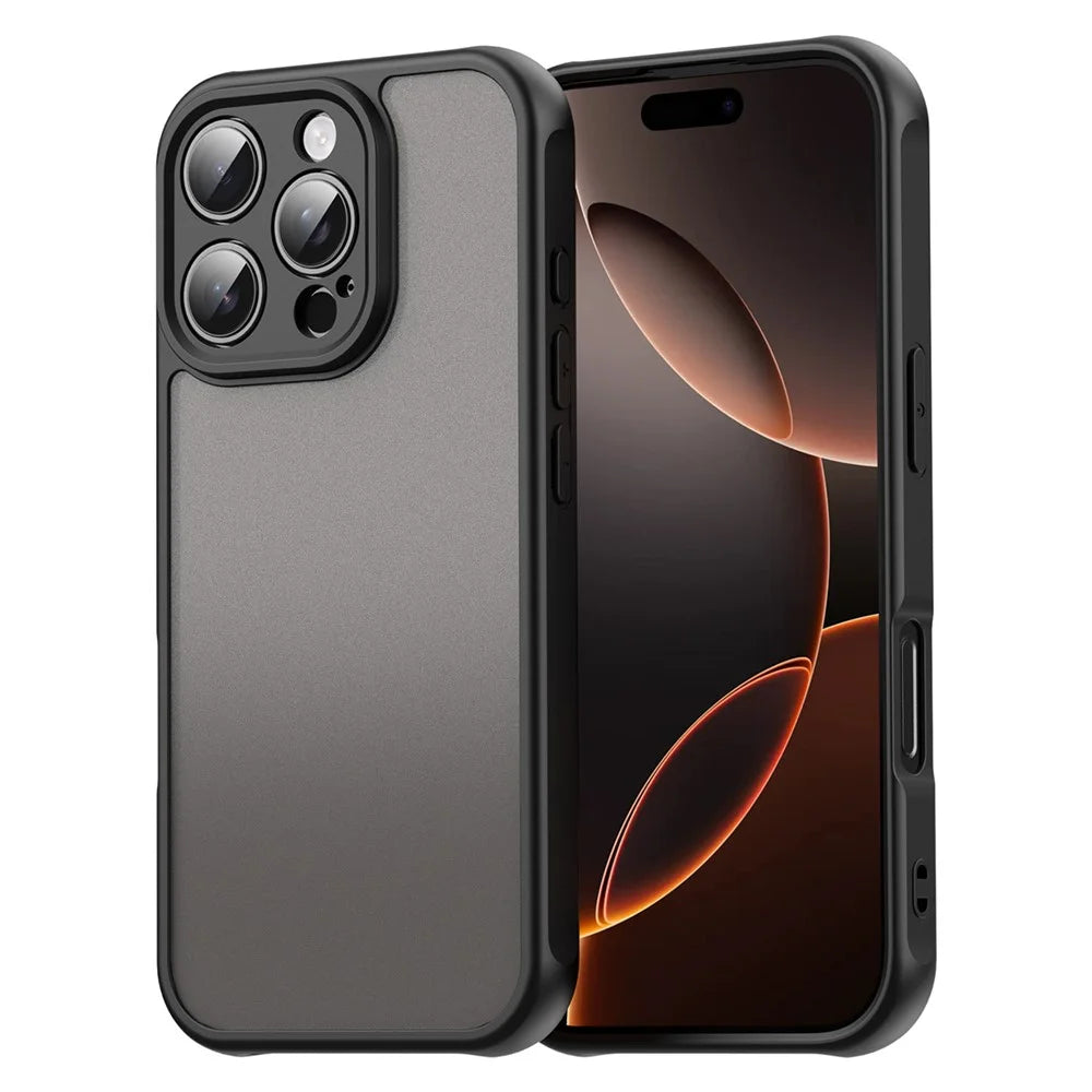 For iPhone 16 Pro Phone Case Drop Proof Airbags Frosted Translucent PC + TPU Back Cover - Black - 1