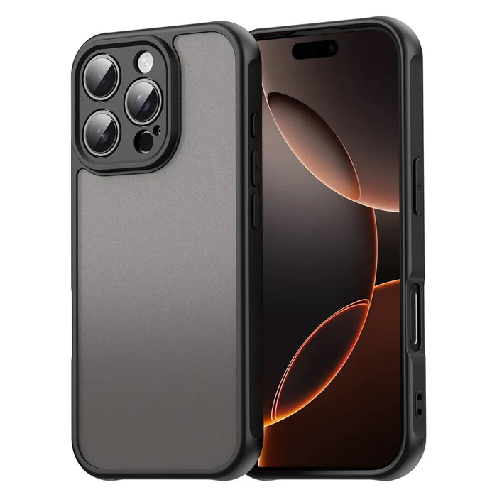 For iPhone 16 Pro Phone Case Drop Proof Airbags Frosted Translucent PC + TPU Back Cover - Black - 1