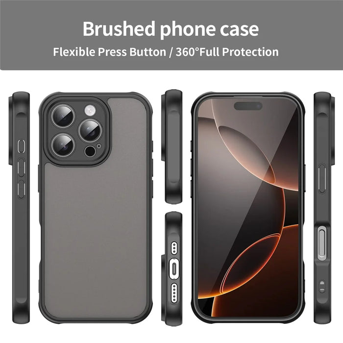 For iPhone 16 Pro Phone Case Drop Proof Airbags Frosted Translucent PC + TPU Back Cover - Black - 3