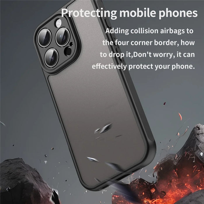 For iPhone 16 Pro Phone Case Drop Proof Airbags Frosted Translucent PC + TPU Back Cover - Black - 4