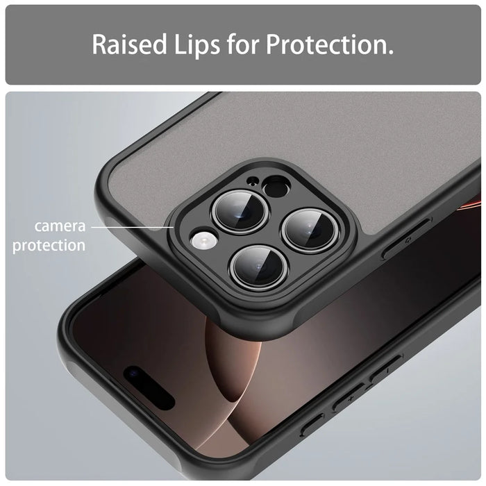 For iPhone 16 Pro Phone Case Drop Proof Airbags Frosted Translucent PC + TPU Back Cover - Black - 7