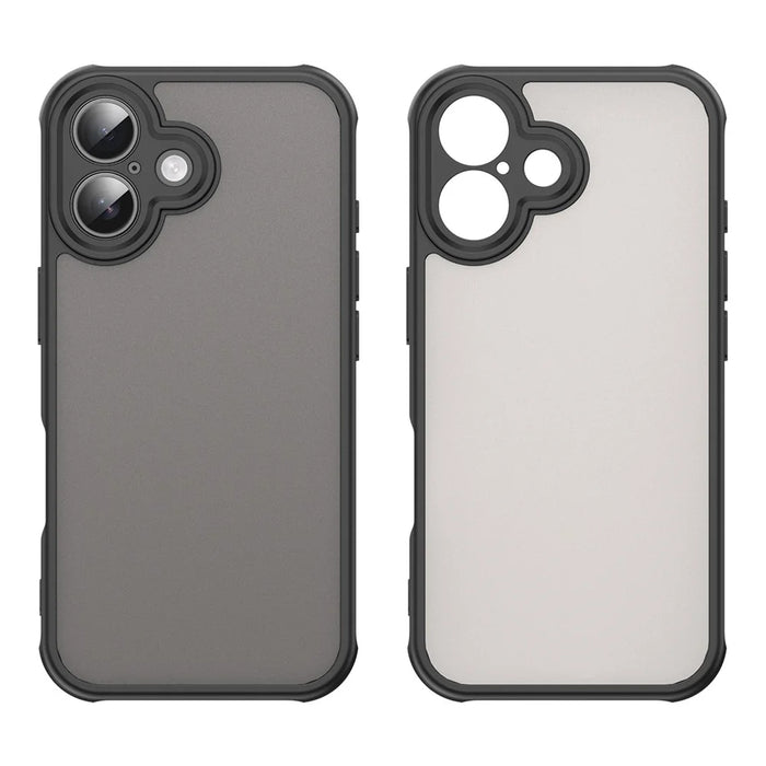 For iPhone 16 Case Drop Proof Airbags Frosted Translucent PC + TPU Phone Back Cover - Black - 2