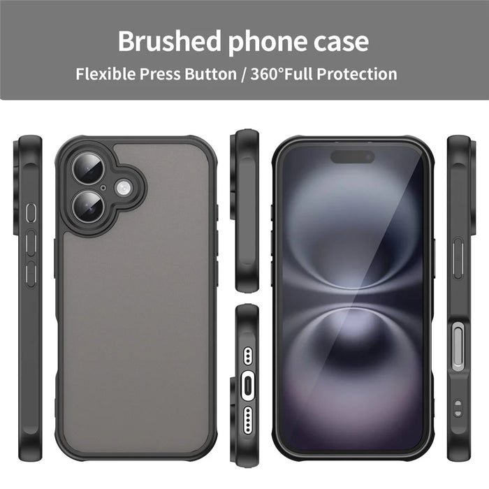 For iPhone 16 Case Drop Proof Airbags Frosted Translucent PC + TPU Phone Back Cover - Black - 3