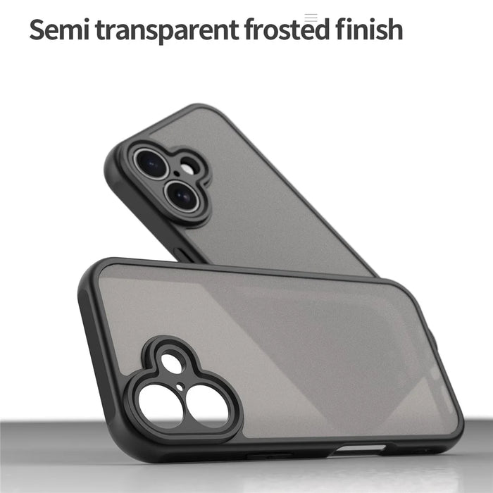 For iPhone 16 Case Drop Proof Airbags Frosted Translucent PC + TPU Phone Back Cover - Black - 5