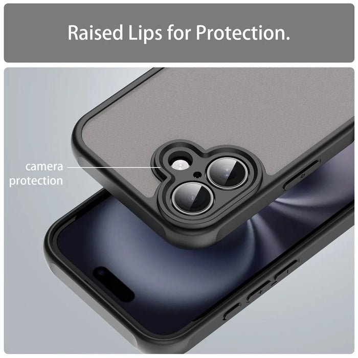 For iPhone 16 Case Drop Proof Airbags Frosted Translucent PC + TPU Phone Back Cover - Black - 7