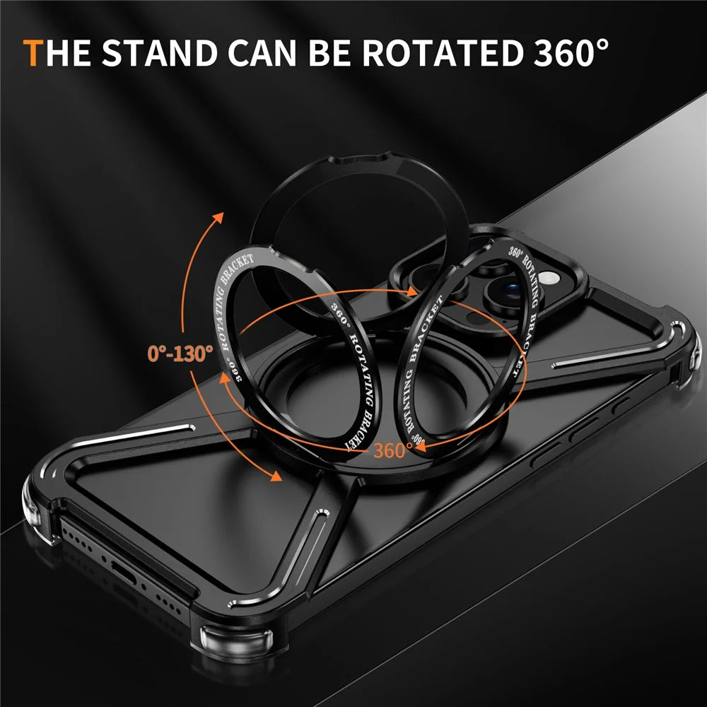 For iPhone 16 Pro Max Magnetic Case Military Grade Anti Drop 360° Rotating Kickstand Titanium Alloy Bumper Phone Cover - Black - 7