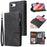 For iPhone 17e / 16e Case Zipper Wallet Multiple Card Slots Leather Phone Cover - Black - 1