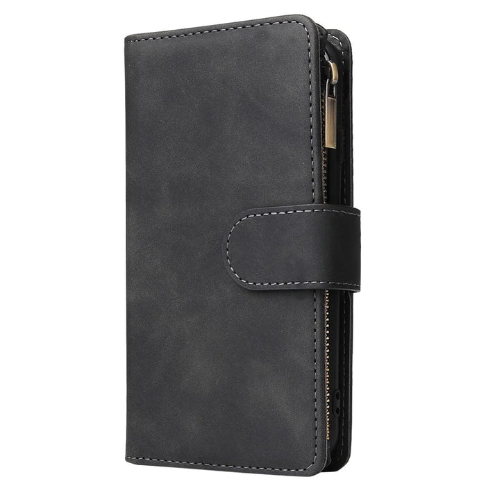 For iPhone 17e / 16e Case Zipper Wallet Multiple Card Slots Leather Phone Cover - Black - 7