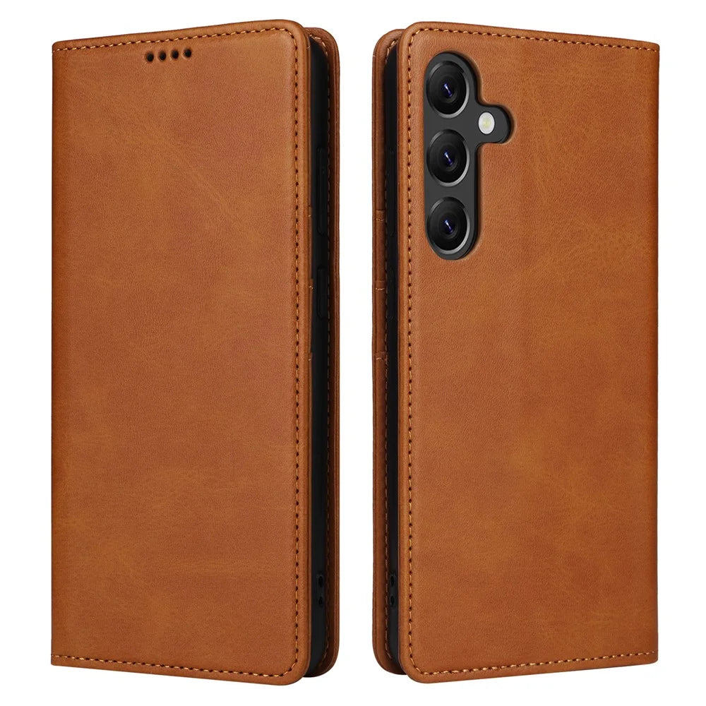 For Samsung Galaxy A26 5G Case RFID Blocking PU Leather Phone Wallet Cover - Brown - 1