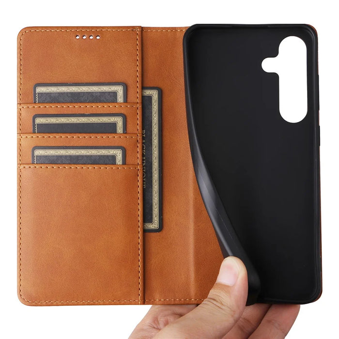 For Samsung Galaxy A26 5G Case RFID Blocking PU Leather Phone Wallet Cover - Brown - 5