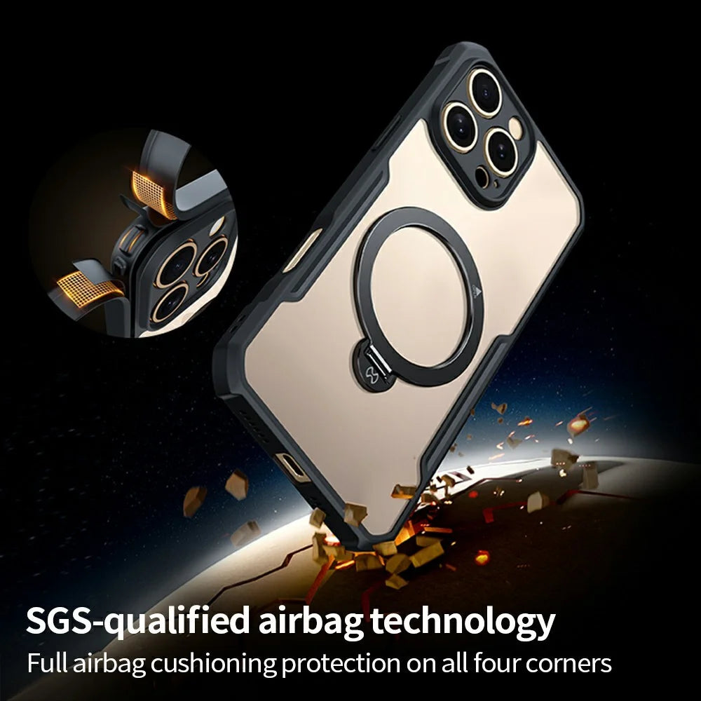 XUNDD For iPhone 16 Pro Case 360 Degree Magnetic Rotating Kickstand Shockproof Phone Cover - 5