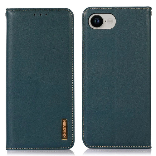 KHAZNEH For iPhone 17e / 16e Case Wallet Genuine Cow Leather Phone Cover Nappa Texture - Green - 1