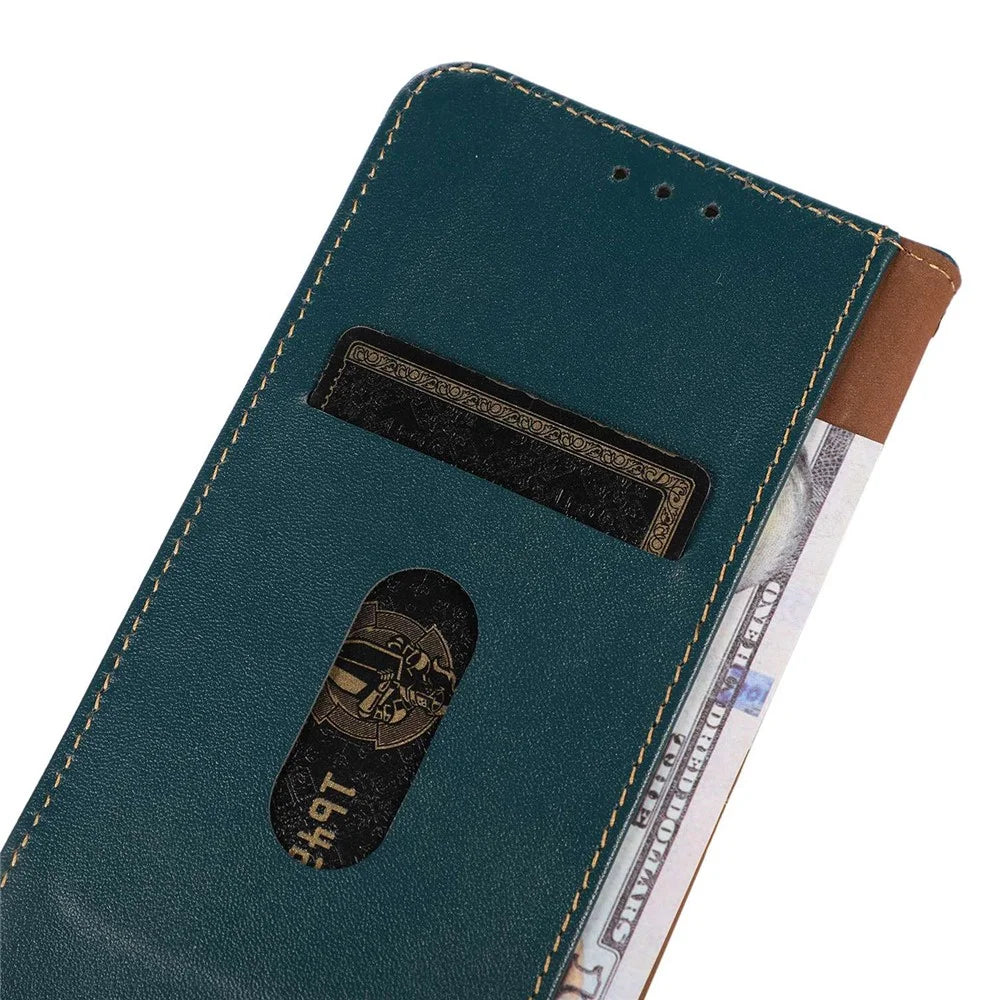 KHAZNEH For iPhone 17e / 16e Case Wallet Genuine Cow Leather Phone Cover Nappa Texture - Green - 5