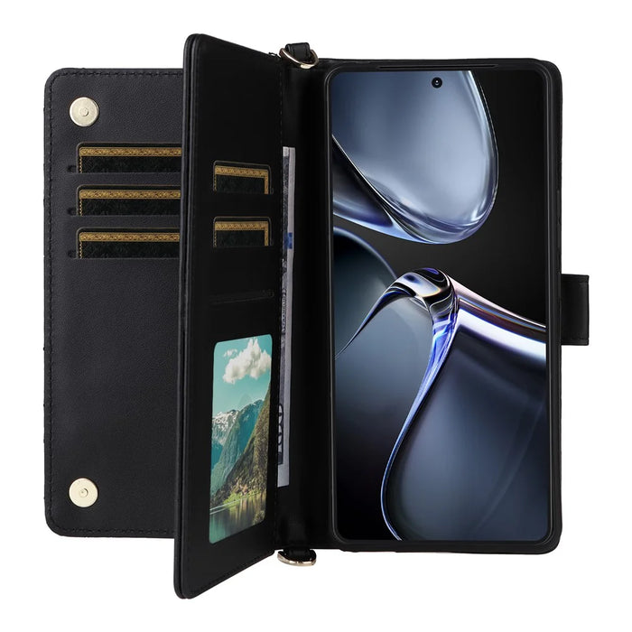 For Asus Zenfone 12 Ultra 5G Wallet Case with Shoulder / Wrist Strap Leather Phone Cover Stand - Black - 2