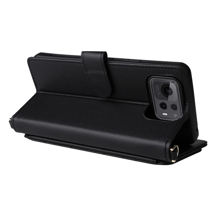 For Asus Zenfone 12 Ultra 5G Wallet Case with Shoulder / Wrist Strap Leather Phone Cover Stand - Black - 4
