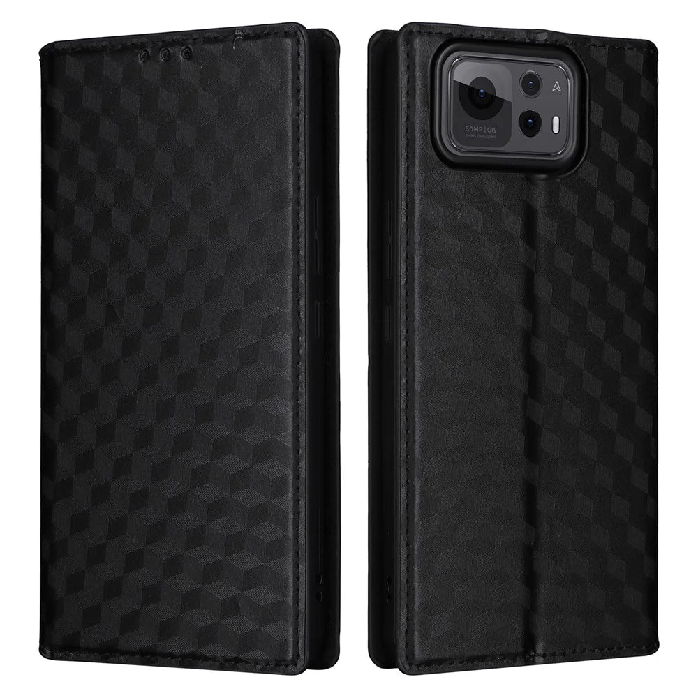For Asus Zenfone 12 Ultra 5G Case Wallet Rhombus Imprinted Leather Phone Cover - Black - 1