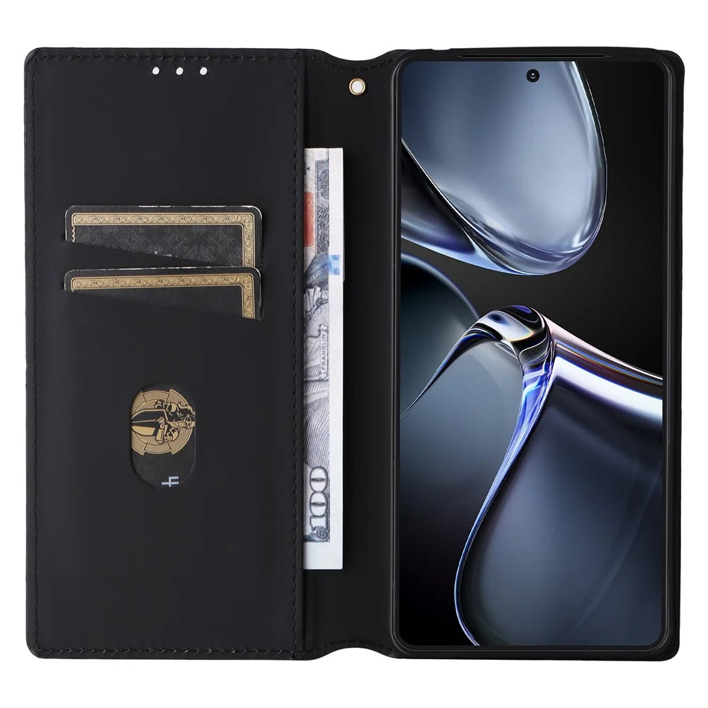 For Asus Zenfone 12 Ultra 5G Case Wallet Rhombus Imprinted Leather Phone Cover - Black - 2