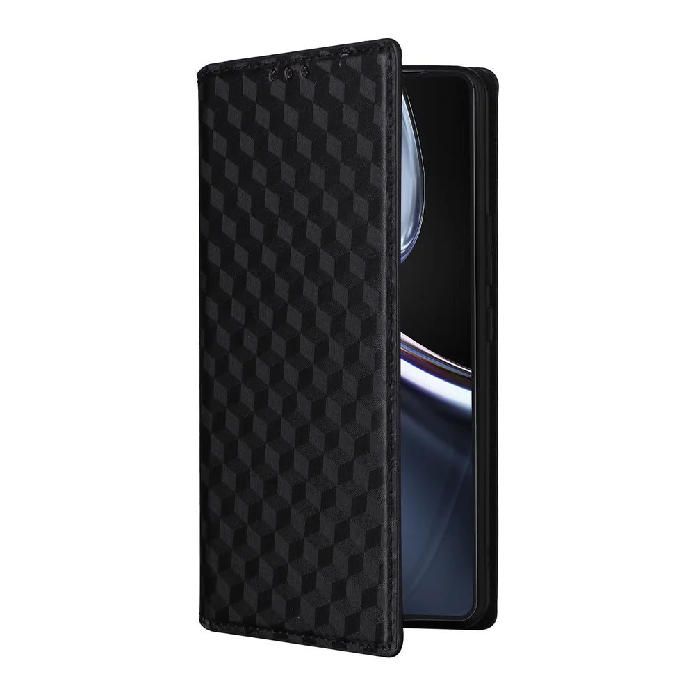For Asus Zenfone 12 Ultra 5G Case Wallet Rhombus Imprinted Leather Phone Cover - Black - 5