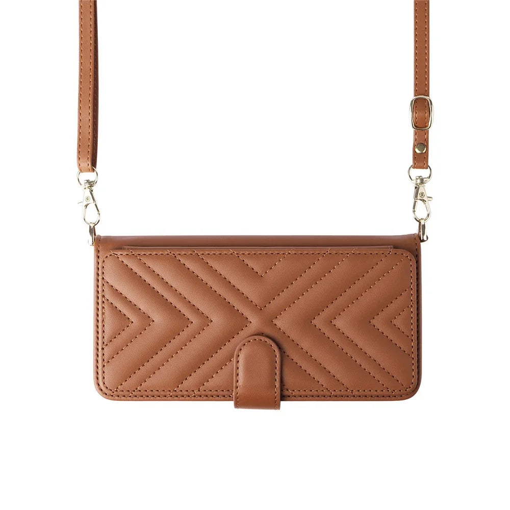For Samsung Galaxy S24+ Wallet Case with Shoulder / Wrist Strap Leather Phone Cover Stand - Brown - 5