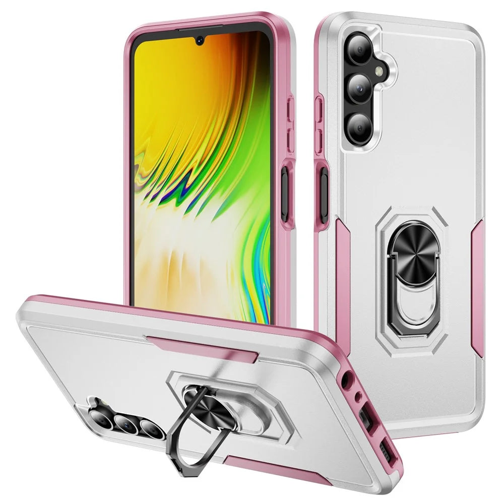 For Samsung Galaxy A05s 4G Case Military Grade Ring Kickstand PC+TPU Phone Cover - White+Pink - 1