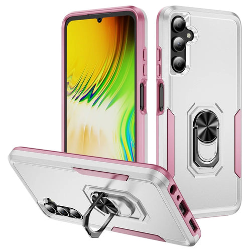 For Samsung Galaxy A05s 4G Case Military Grade Ring Kickstand PC+TPU Phone Cover - White+Pink - 1