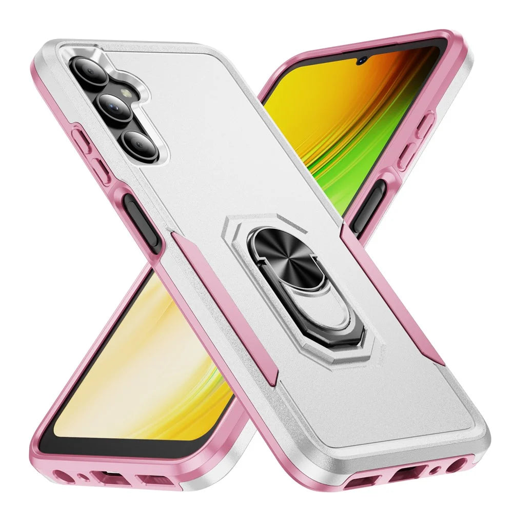 For Samsung Galaxy A05s 4G Case Military Grade Ring Kickstand PC+TPU Phone Cover - White+Pink - 2