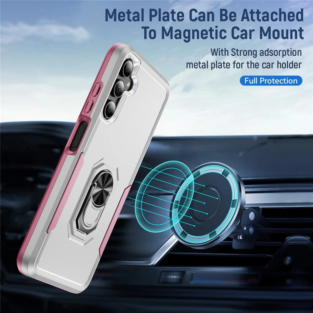 For Samsung Galaxy A05s 4G Case Military Grade Ring Kickstand PC+TPU Phone Cover - White+Pink - 3