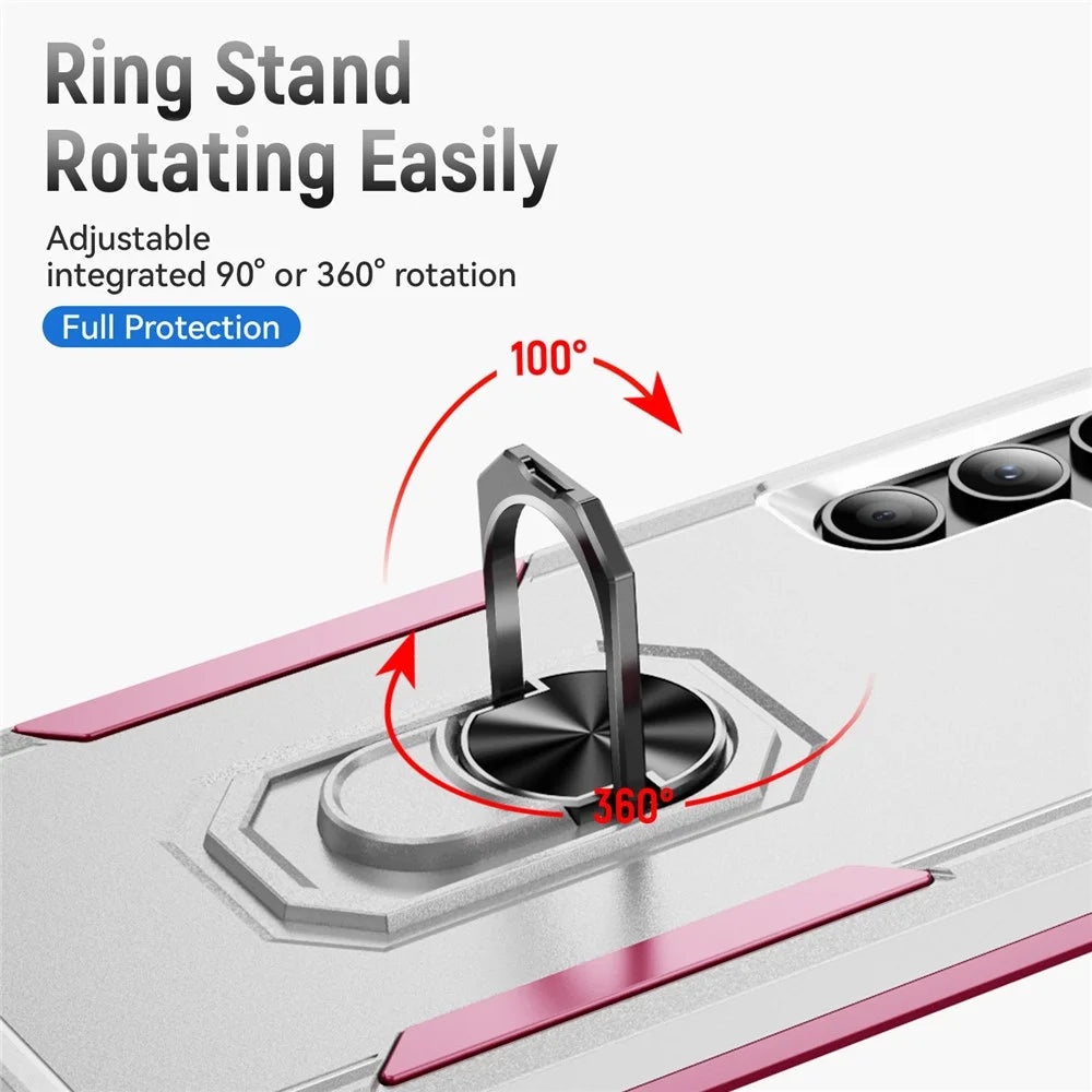 For Samsung Galaxy A05s 4G Case Military Grade Ring Kickstand PC+TPU Phone Cover - White+Pink - 5