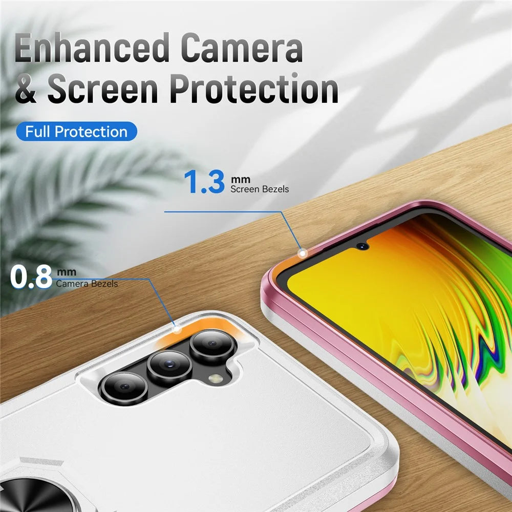 For Samsung Galaxy A05s 4G Case Military Grade Ring Kickstand PC+TPU Phone Cover - White+Pink - 6